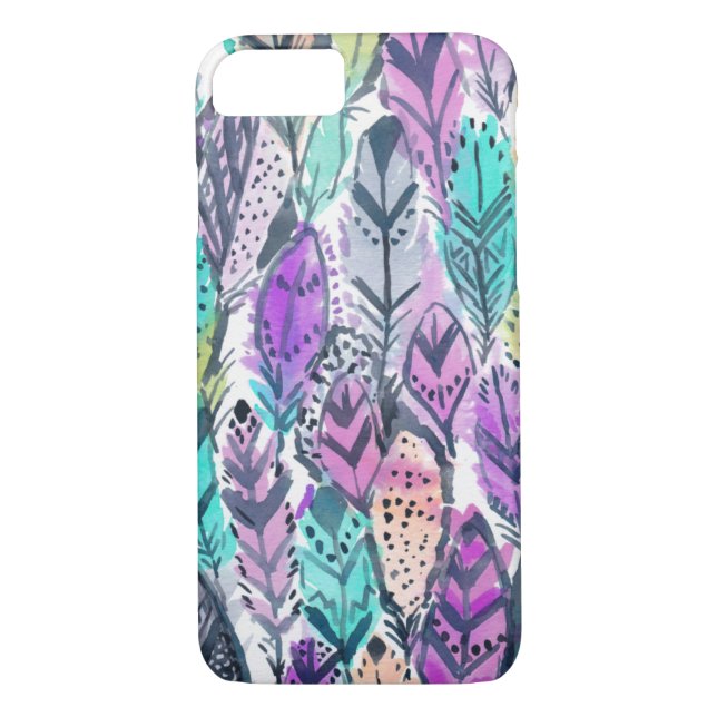 Purpurfärgade Boho för strålpunkt fjädrar Case-Mate iPhone Skal (Baksida)