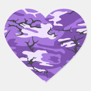 Purpurfärgade Camo Hjärtformat Klistermärke