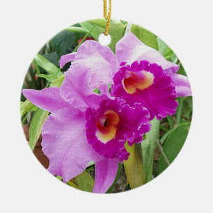 Purpurfärgade Cattleya Orchids Julgransprydnad Keramik