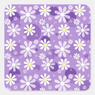 Purpurfärgade daisy och Ginghampolka dots Fyrkantigt Klistermärke