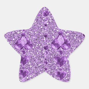 Purpurfärgade Fauxglitter- & hjärtaliten droppe Stjärnformat Klistermärke
