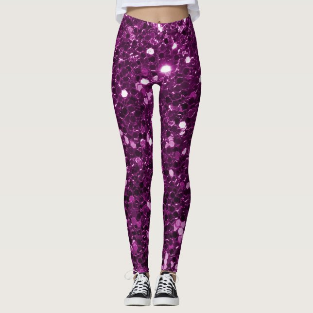 Purpurfärgade FauxglitterSparkles Leggings (Framsida)