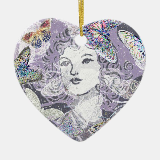 Purpurfärgade fjärilar julgransprydnad keramik (Framsidan)