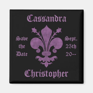 Purpurfärgade fleur de lis på svart spara magnet