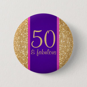 Purpurfärgade & Glittery 50 & sagolik 50th Knapp