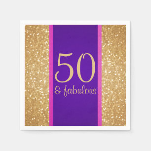 Purpurfärgade & Glittery 50 & sagolik 50th Pappersservett