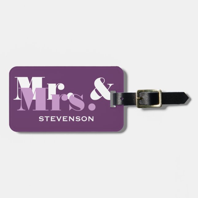 Purpurfärgade Herr och Fru reser bagagemärkren för Bagagebricka (Horisontell Framsida)