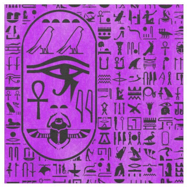 Purpurfärgade Hieroglyphics Tyg (Närbild)