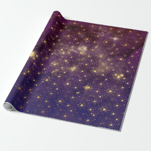 Purpurfärgade himmelska planet för guld- presentpapper