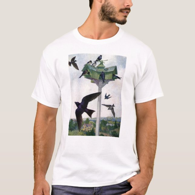 Purpurfärgade Martins och deras Birdhouse T Shirt (Framsida)