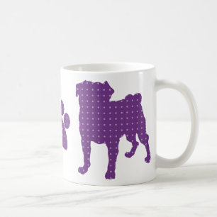 Purpurfärgade mops och tassmugg kaffemugg