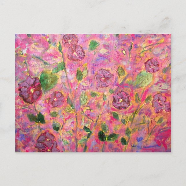 purpurfärgade morgonhärligheter och blått vykort (Framsida)