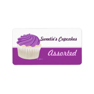 Purpurfärgade muffinetiketter adressetikett