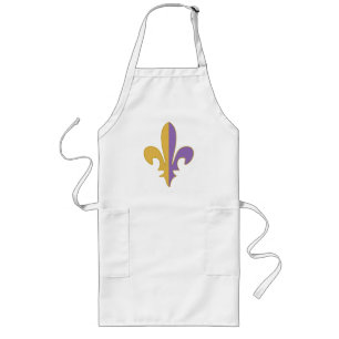 Purpurfärgade och guld- fleur de lis långt förkläde