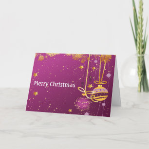 Purpurfärgade och guld- julprydnadar helgkort