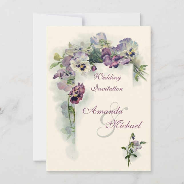 Purpurfärgade pansies som gifta sig inbjudan (Framsida)