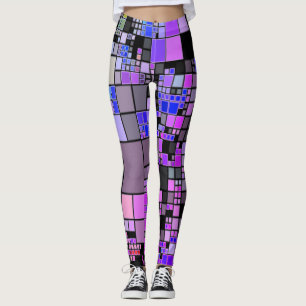 Purpurfärgade rosor slösar svart geometrisk leggings