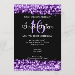 Purpurfärgade sweet sixteenpartySparkles Inbjudningar