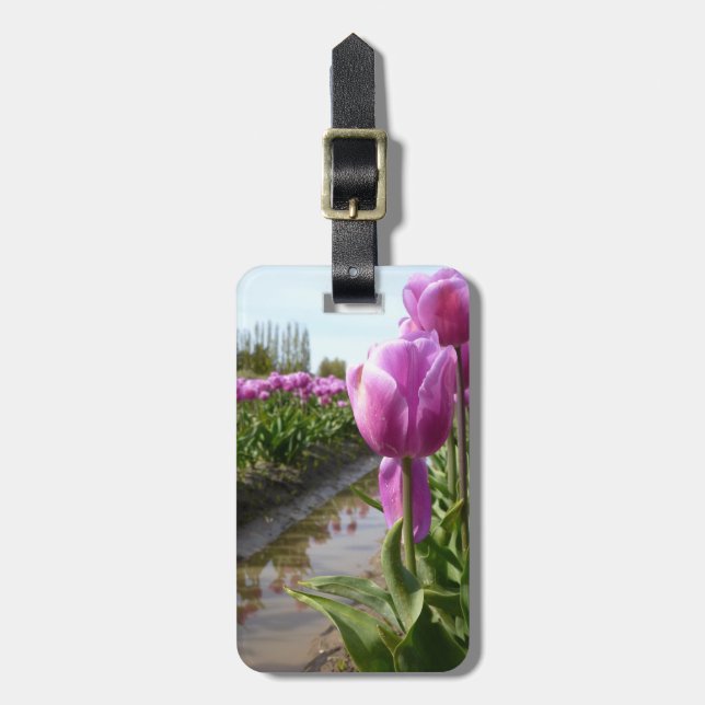 Purpurfärgade tulpanfält & reflexioner bagagebricka (Vertikal Framsida)