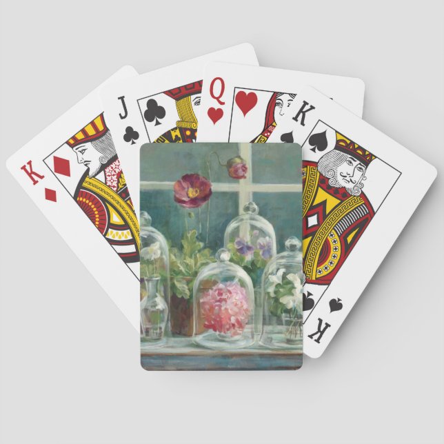 Purpurfärgade vallmor på en fönsterbräda kortlek (Baksidan)