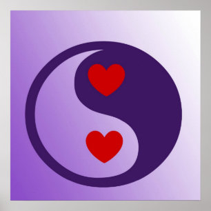 Purpurfärgade Yin Yang hjärtor Poster