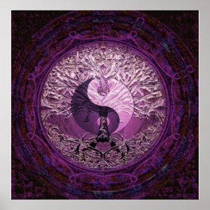 Purpurfärgade Yin Yang med livets träd Poster