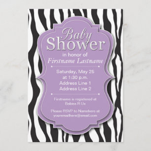 Purpurfärgade zebra tryckbaby showerinbjudningar inbjudningar