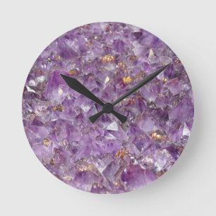 Purpurfärgat Amethyst Crystal stentryck Rund Klocka