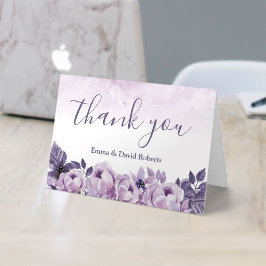 Purpurfärgat blom- elegant brölloptack för tack kort