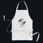 Purpurfärgat blom- förkläde för hårstylist och för<br><div class="desc">Förkläde för Monogram och för namn för hårstylist- och för Makeupkonstnär vattenfärg purpurfärgat ultraviolett blom-</div>