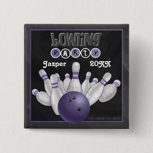Purpurfärgat bowlingparty knapp