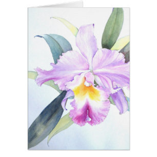 Purpurfärgat Cattleya Orchidkort (5" X 7") Hälsningskort