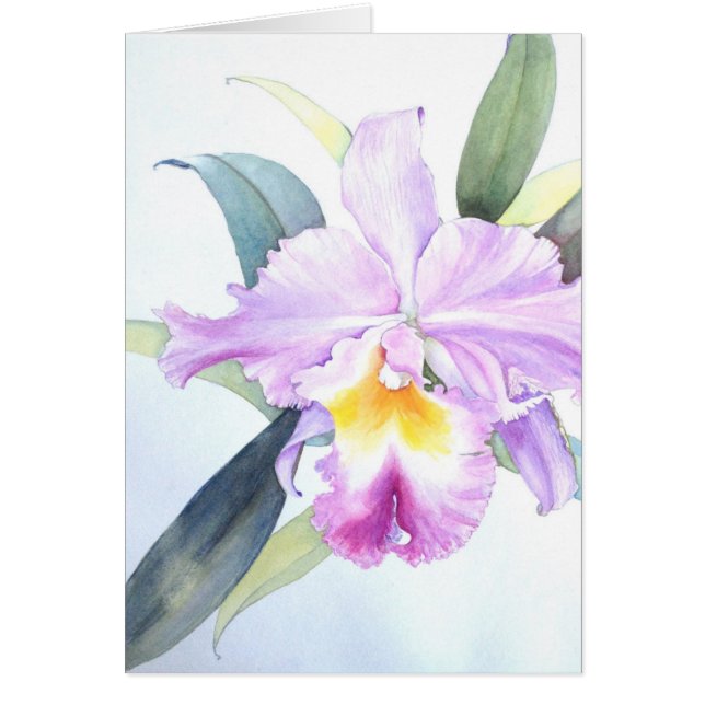 Purpurfärgat Cattleya Orchidkort (5" X 7") Hälsningskort (Framsidan)