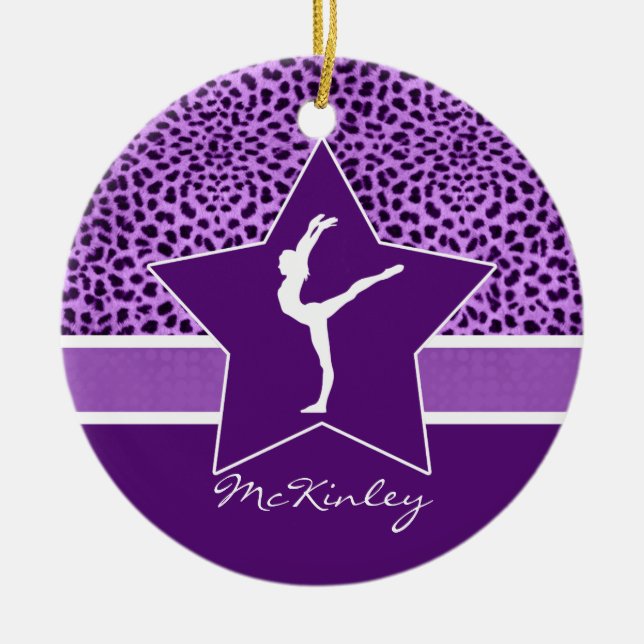 Purpurfärgat Cheetahtryck för gymnastik med Julgransprydnad Keramik (Framsidan)