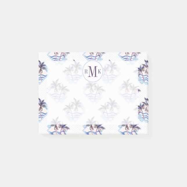 Purpurfärgat geometriskt palmträdmönster för post-it block (Framsida)