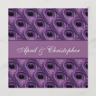 Purpurfärgat gifta sig för påfågelfjädrar inbjudningar