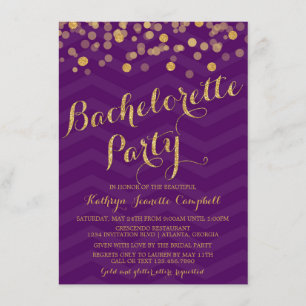 Purpurfärgat guld- glitterkonfettiBachelorette Inbjudningar