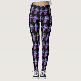 Purpurfärgat hökmönster på svart leggings