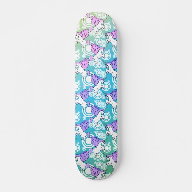 Purpurfärgat och rosa Unicornmönster Old School Skateboard Bräda 18 Cm (Framsida)