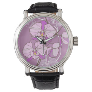 Purpurfärgat Orchidmönster Armbandsur