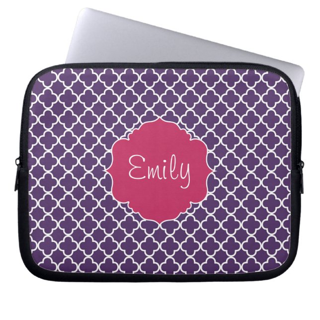 Purpurfärgat Quatrefoil mönster Laptop Fodral (Framsidan)