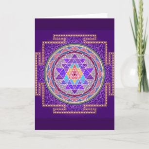 Purpurfärgat Sri Yantra hälsningkort Kort