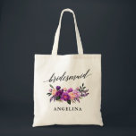 Purpurfärgat violett blom- brudtärnanamn för tygkasse<br><div class="desc">Den moderna eleganta calligraphyen,  för brudtärnanamn för vattenfärg purpurfärgad ultraviolett blom- toto hänger lös</div>