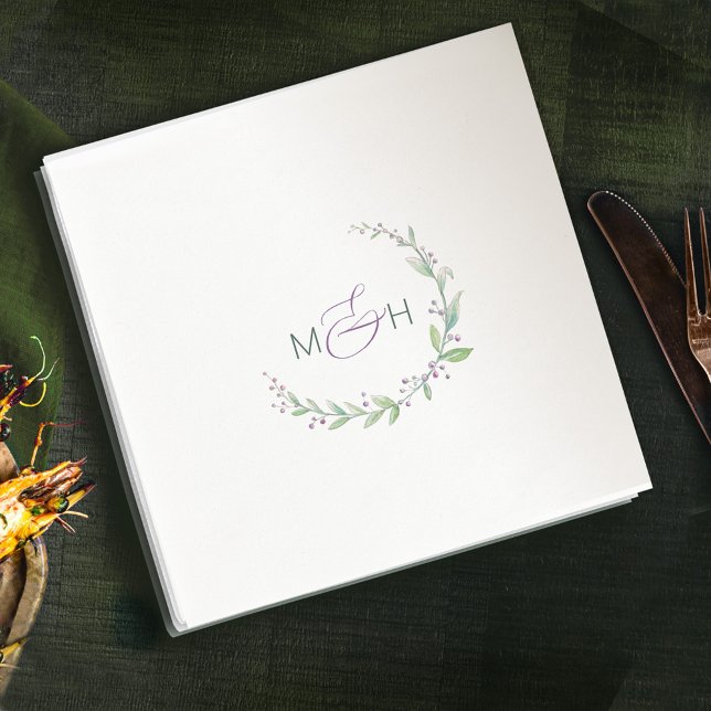 Purpurgrönt bladbröllop med lila bär pappersservett (Skapare uppladdad)