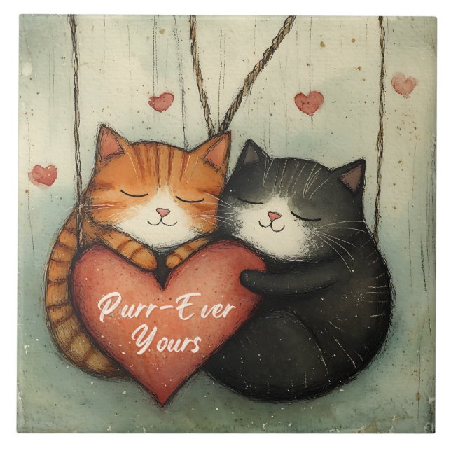 Purr-All Yours Kattunge Cuddles illustrerade konst Kakelplatta (Framsidan)