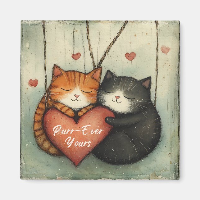 Purr-All Yours Kattunge Cuddles illustrerade konst Magnet (Framsidan)
