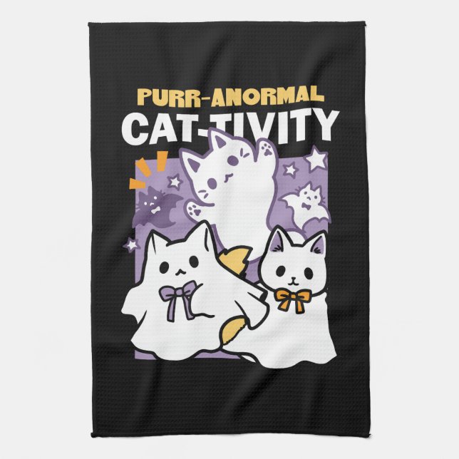 Purr-anormal katt-ktivitet - Halloween-kattdesign Kökshandduk (Vertikal)
