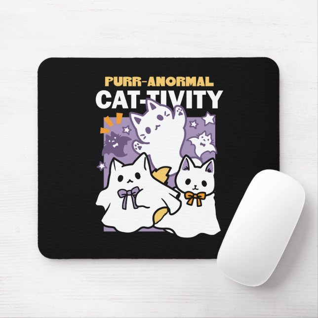 Purr-anormal katt-ktivitet - Halloween-kattdesign Musmatta (Med mus)