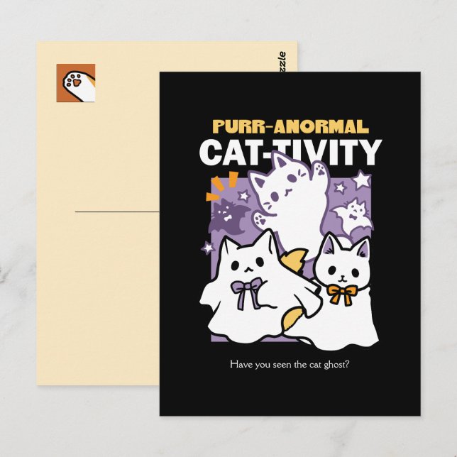 Purr-anormal katt-ktivitet - Halloween-kattdesign Vykort (Fram/baksida)