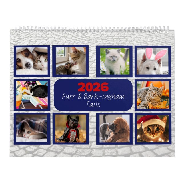'Purr & Bark-ingham Tails' Sällskapsdjur Anpassat Kalender (Omslag)